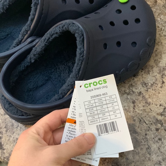 Navy Blue Fur-Lined Crocs - Picture 6 of 13